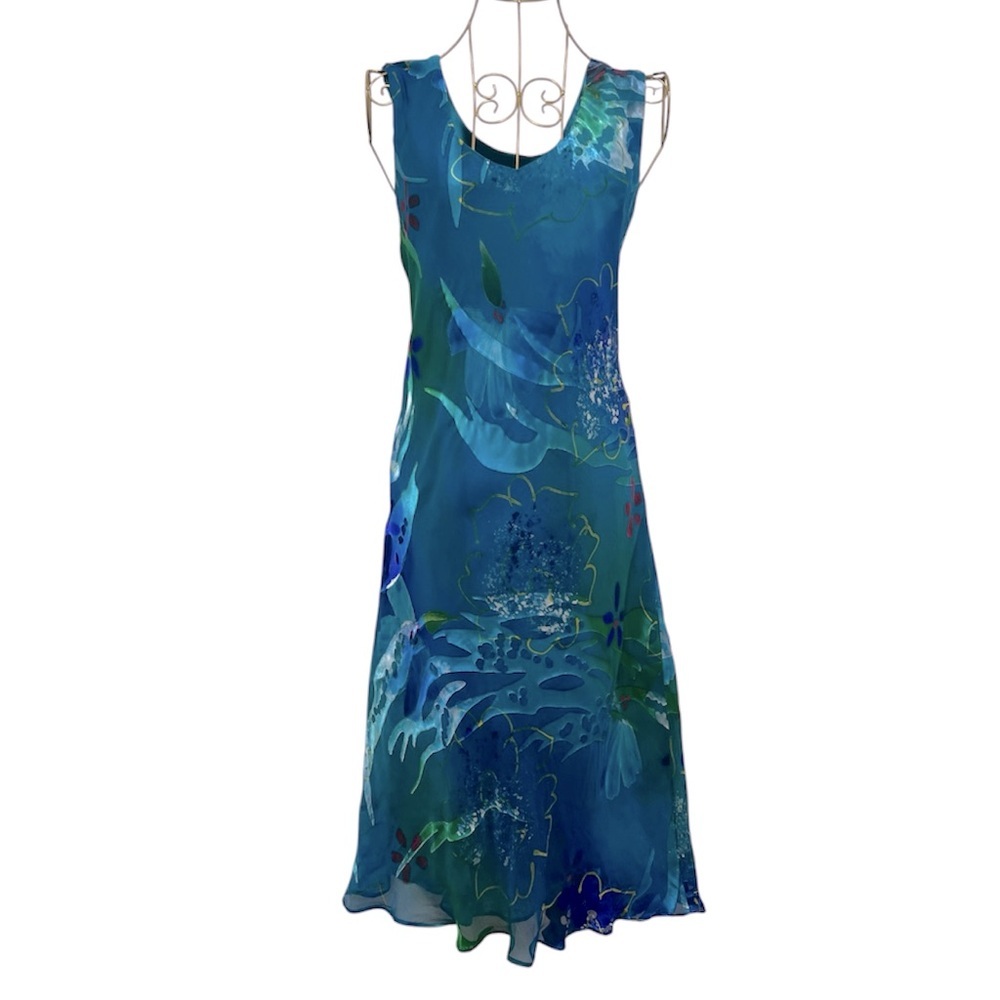 Vintage Teal Floral Midi Dress